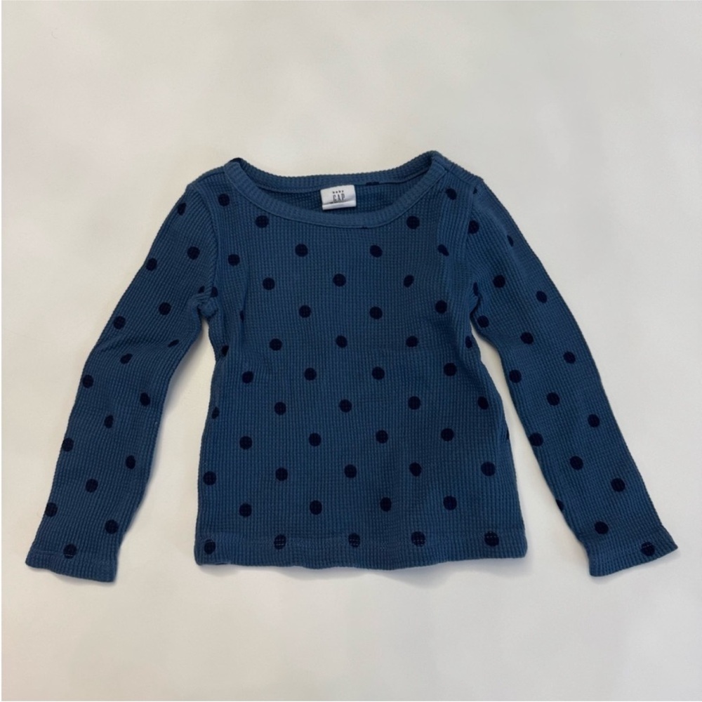 GAP Long Sleeve Blue and Black Polka Dot Tee